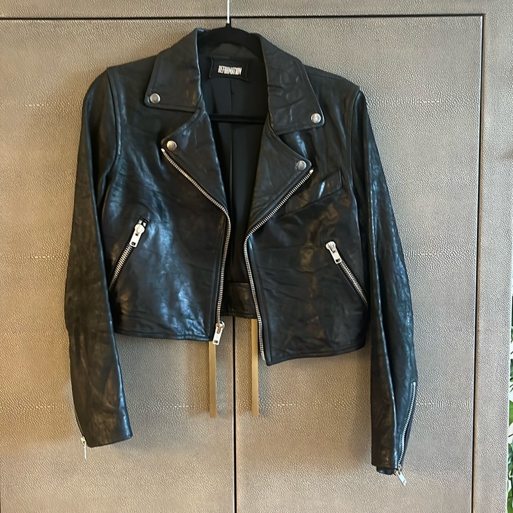 reformation cropped leather jacket